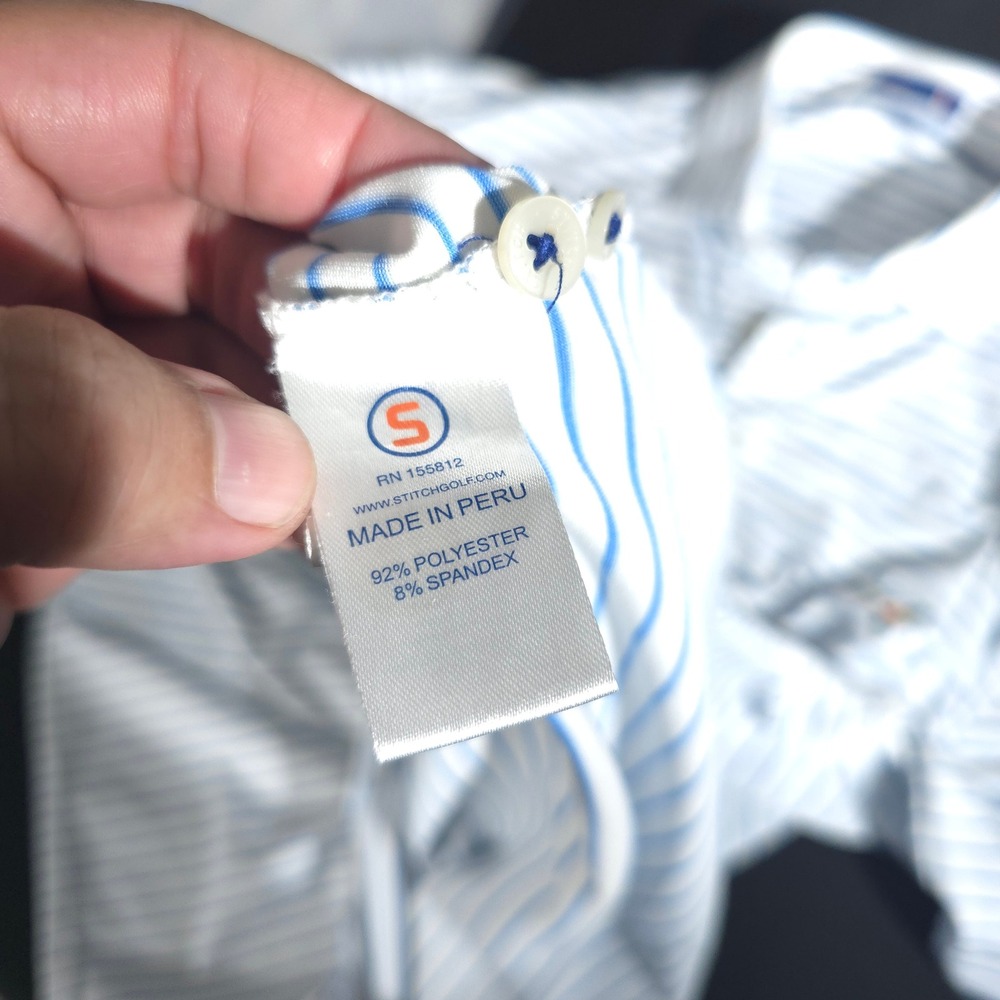Stitch Golf Polo Mens M/L White Blue Striped Performance Short Sleeve 231SA0101 - Picture 7 of 10